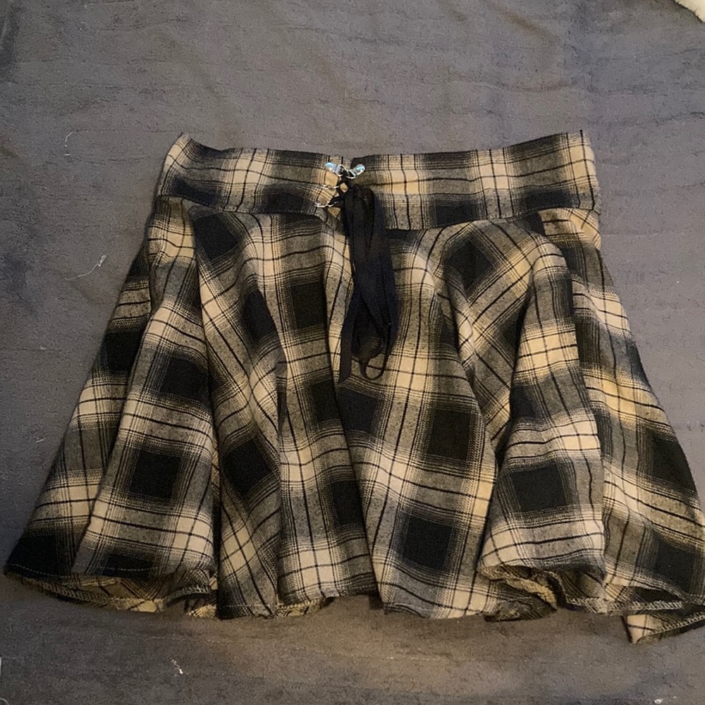 brown and black plaid skirt